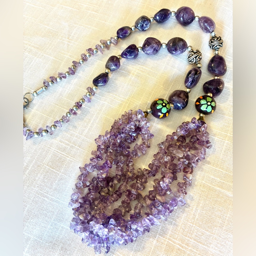 Amethyst + Sterling Multi Strand Beads Necklace